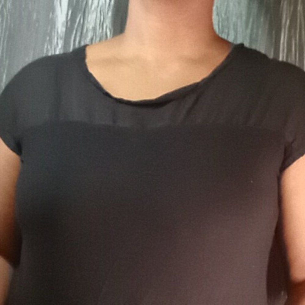 SIZE LARGE BLACK SHORT SLEEVE BLOUSE SHEER TOP